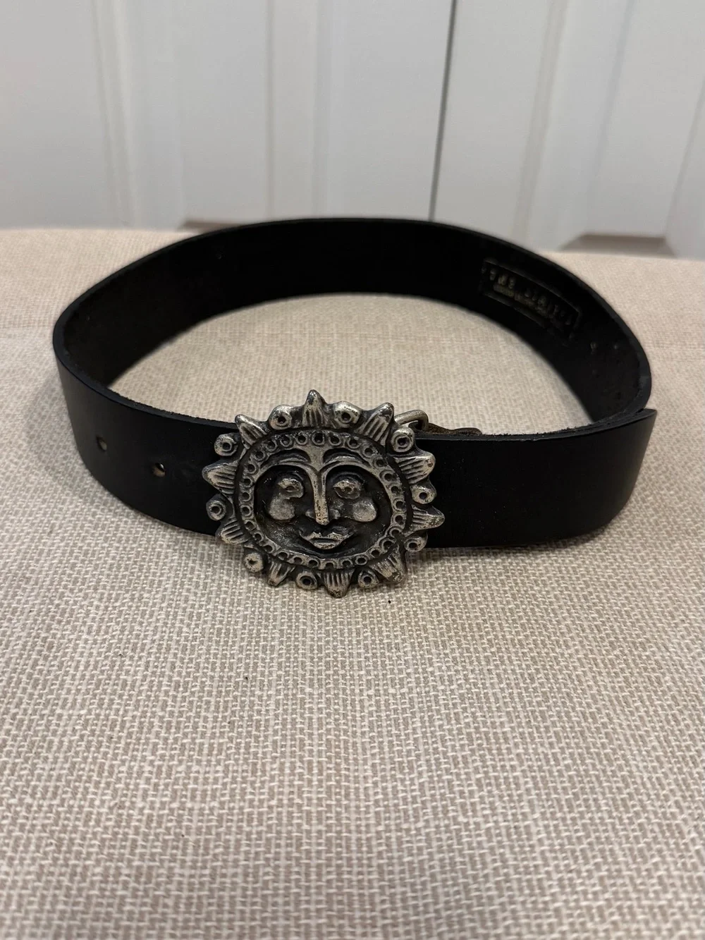 The Limited Vintage Black Leather Belt Silver Sun Face Buckle Women’s Size S
